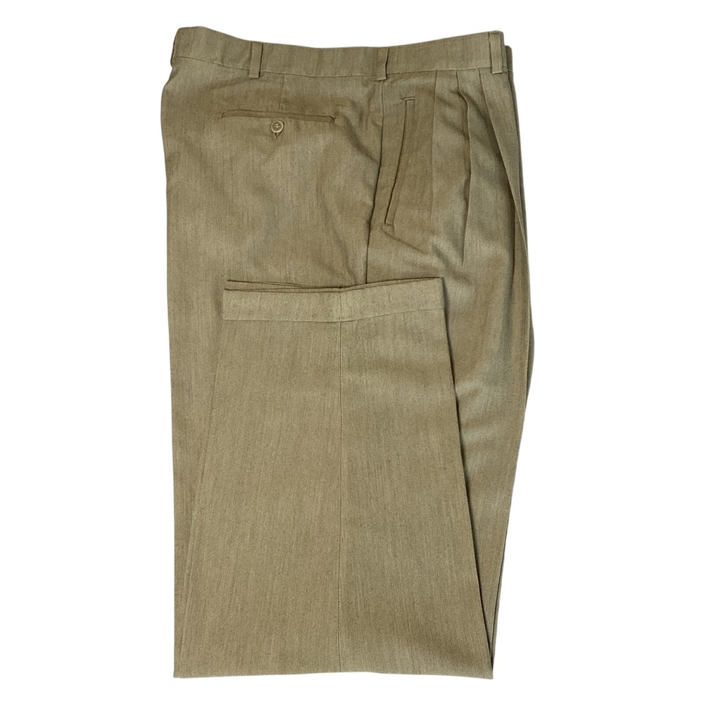 Savane Pleated Dress Pants Mens 40x32 Tan Khaki Cuffed Trousers Business Casual